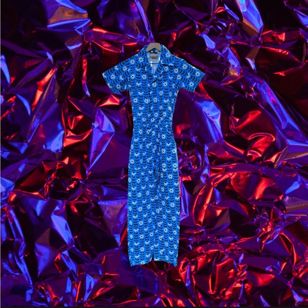 Big Bud Press Blue Lazy Daisy Short Sleeve Jumpsuit Size XS